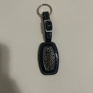 Rosetti Black Leather Keychain with Silver Detail